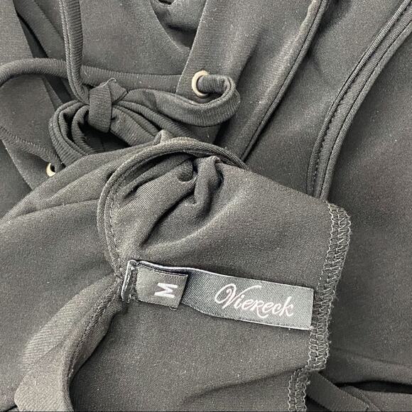 Viereek Sleeveless Black Knit Sheath Dress Criss Cross Tie Back Medium M Aline - Picture 3 of 6